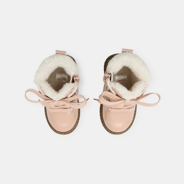 حذاء عالي الساق للشتاء، مُبطن بالفرو، باللون الوردي اللامع للفتيات الصغيرات